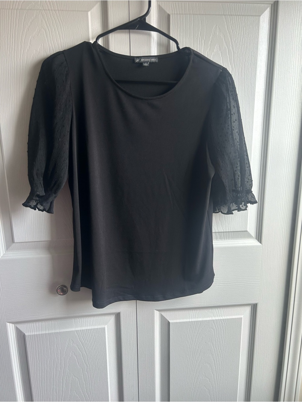 Adrianna Papell Black Sheer Swiss Dot Puff Sleeve Blouse Women’s Small